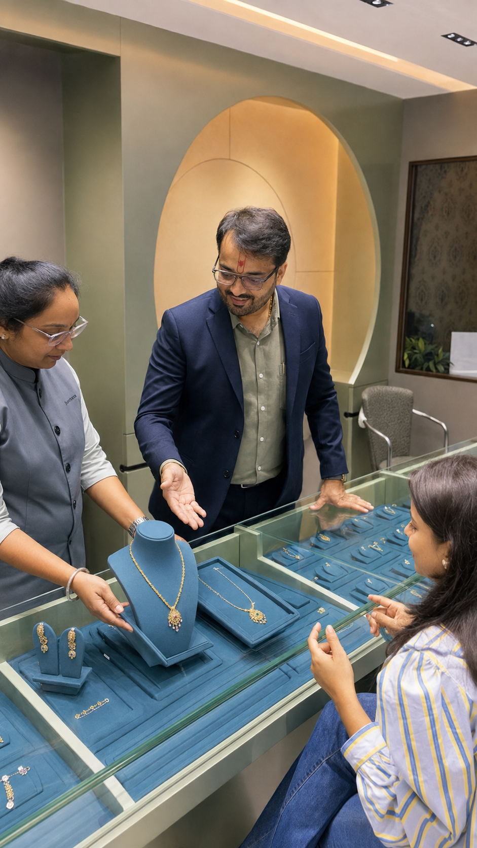Bridal jewellery design showroom consultation at A P Jewellers Prantij